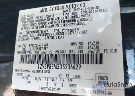 2013 Ford Mustang V6 Premium z USA, uszkodzony, nr VIN 1ZVBP8EM3D5236629